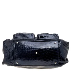 Versace Navy Blue Croc Embossed Patent Leather Chain Satchel For Women -Versace Official Website luxury women versace used handbags p565728 004