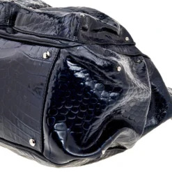 Versace Navy Blue Croc Embossed Patent Leather Chain Satchel For Women -Versace Official Website luxury women versace used handbags p565728 005