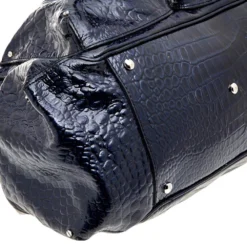 Versace Navy Blue Croc Embossed Patent Leather Chain Satchel For Women -Versace Official Website luxury women versace used handbags p565728 006