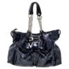 Versace Navy Blue Croc Embossed Patent Leather Chain Satchel For Women