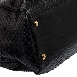 Versace Black Leather And Python Frame Studded Satchel For Women -Versace Official Website luxury women versace used handbags p565945 009