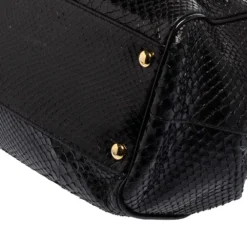 Versace Black Leather And Python Frame Studded Satchel For Women -Versace Official Website luxury women versace used handbags p565945 010