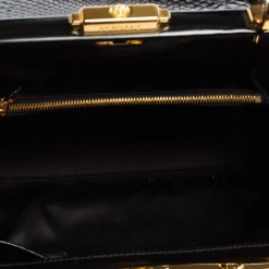 Versace Black Leather And Python Frame Studded Satchel For Women -Versace Official Website luxury women versace used handbags p565945 012