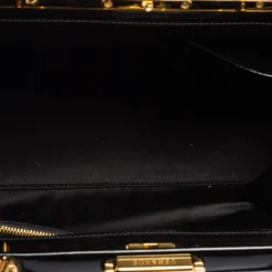 Versace Black Leather And Python Frame Studded Satchel For Women -Versace Official Website luxury women versace used handbags p565945 013