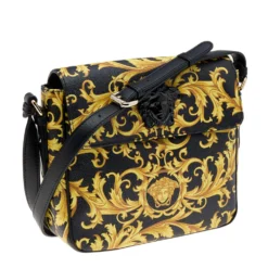 Versace Black/Yellow Barocco Print Medusa Crossbody Bag For Women -Versace Official Website luxury women versace used handbags p566041 009