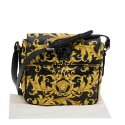Versace Black/Yellow Barocco Print Medusa Crossbody Bag For Women -Versace Official Website luxury women versace used handbags p566041 010