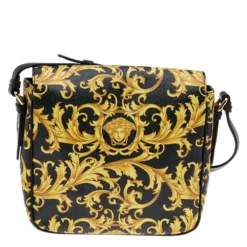 Versace Black/Yellow Barocco Print Medusa Crossbody Bag For Women -Versace Official Website luxury women versace used handbags p566041 011
