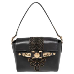Versace Black Leather D Signature Medusa Shoulder Bag For Women