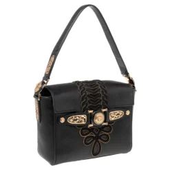 Versace Black Leather D Signature Medusa Shoulder Bag For Women -Versace Official Website luxury women versace used handbags p566531 006