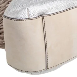 Versace Silver/Beige Woven Leather And Suede Medusa Fringe Shoulder Bag For Women -Versace Official Website luxury women versace used handbags p567315 009