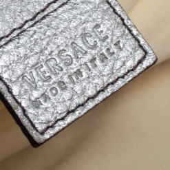 Versace Silver/Beige Woven Leather And Suede Medusa Fringe Shoulder Bag For Women -Versace Official Website luxury women versace used handbags p567315 013