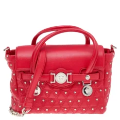 Versace Red Leather Small Medusa Medallion Tote For Women
