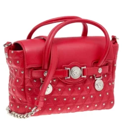 Versace Red Leather Small Medusa Medallion Tote For Women -Versace Official Website luxury women versace used handbags p569249 009