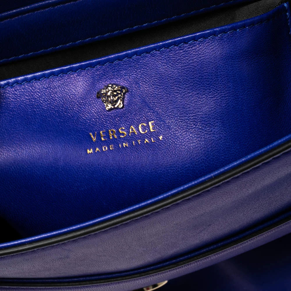Versace Blue Leather Medusa Flap Top Handle Bag For Women 9 Versace Blue Leather Medusa Flap Top Handle Bag For Women - Image 9