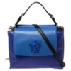 Versace Blue Leather Medusa Flap Top Handle Bag For Women