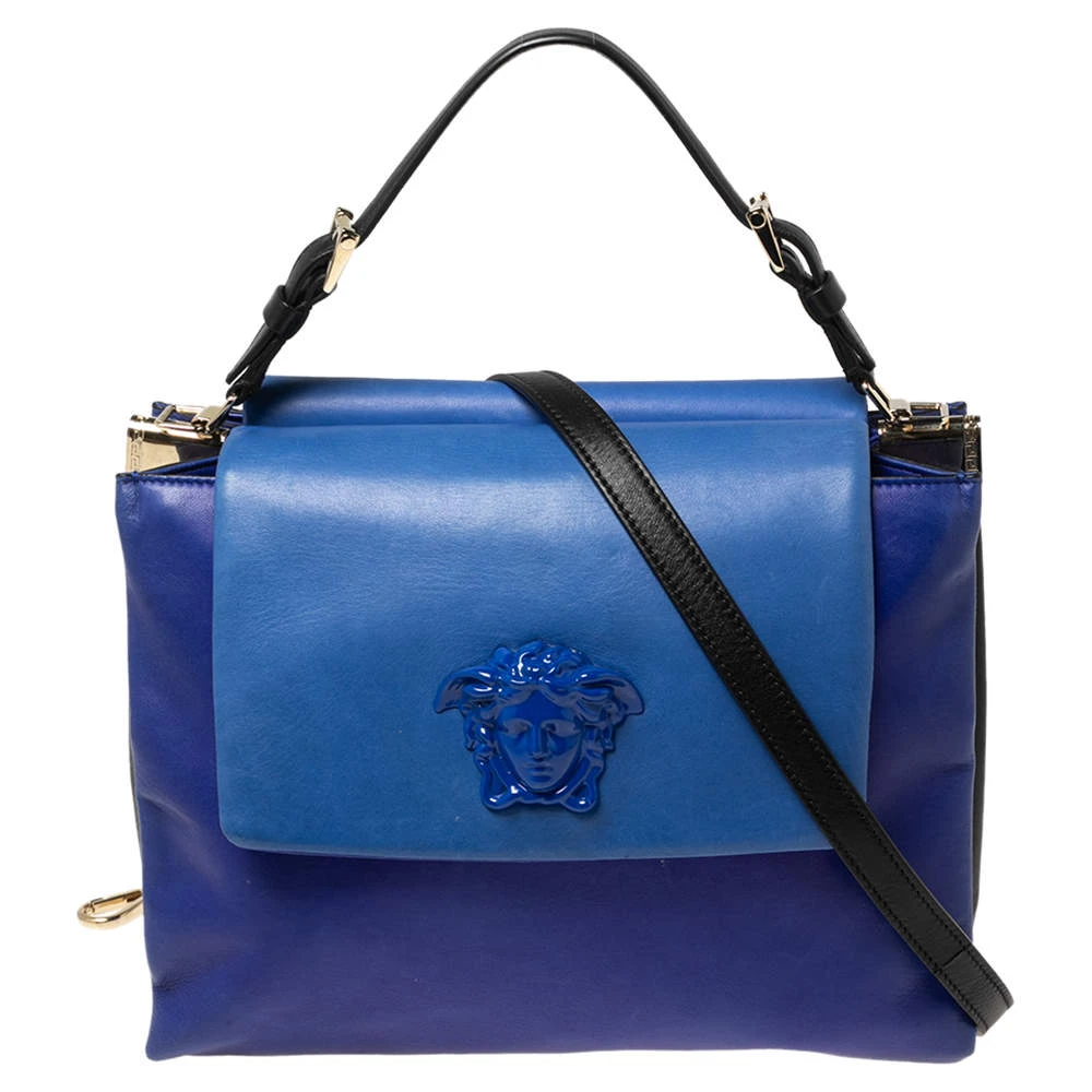 Versace Blue Leather Medusa Flap Top Handle Bag For Women 1 Versace Blue Leather Medusa Flap Top Handle Bag For Women