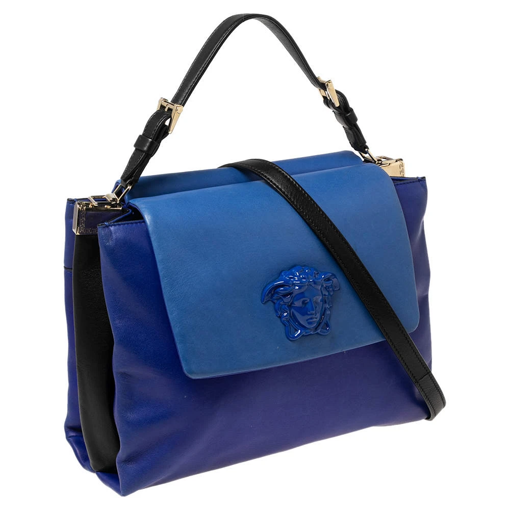 Versace Blue Leather Medusa Flap Top Handle Bag For Women 3 Versace Blue Leather Medusa Flap Top Handle Bag For Women - Image 3