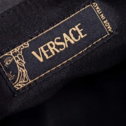 Versace Black Embroidered Print Fabric Studded Hobo For Women -Versace Official Website luxury women versace used handbags p570081 003