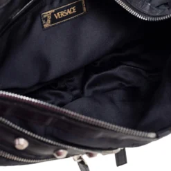 Versace Black Embroidered Print Fabric Studded Hobo For Women -Versace Official Website luxury women versace used handbags p570081 004