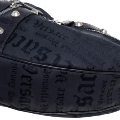 Versace Black Embroidered Print Fabric Studded Hobo For Women -Versace Official Website luxury women versace used handbags p570081 005