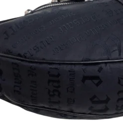 Versace Black Embroidered Print Fabric Studded Hobo For Women -Versace Official Website luxury women versace used handbags p570081 006