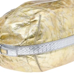 Versace Gold/Silver Leather Satchel For Women -Versace Official Website luxury women versace used handbags p570660 003