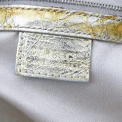 Versace Gold/Silver Leather Satchel For Women -Versace Official Website luxury women versace used handbags p570660 005