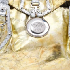 Versace Gold/Silver Leather Satchel For Women -Versace Official Website luxury women versace used handbags p570660 007