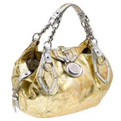 Versace Gold/Silver Leather Satchel For Women -Versace Official Website luxury women versace used handbags p570660 009