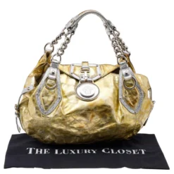 Versace Gold/Silver Leather Satchel For Women -Versace Official Website luxury women versace used handbags p570660 010