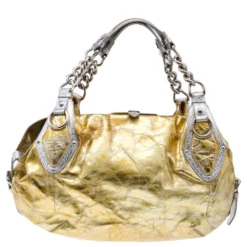 Versace Gold/Silver Leather Satchel For Women -Versace Official Website luxury women versace used handbags p570660 011