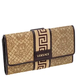 Versace Beige/Brown Medusa Canvas And Leather Continental Wallet For Women -Versace Official Website luxury women versace used handbags p571237 006