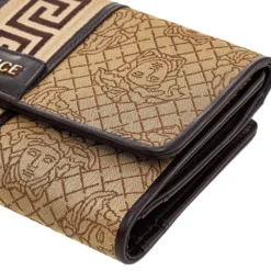 Versace Beige/Brown Medusa Canvas And Leather Continental Wallet For Women -Versace Official Website luxury women versace used handbags p571237 009