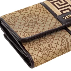 Versace Beige/Brown Medusa Canvas And Leather Continental Wallet For Women -Versace Official Website luxury women versace used handbags p571237 010