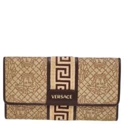 Versace Beige/Brown Medusa Canvas And Leather Continental Wallet For Women
