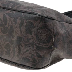 Versace Brown/Black Barocco Print Coated Canvas And Leather Tote For Women -Versace Official Website luxury women versace used handbags p572589 007