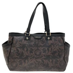 Versace Brown/Black Barocco Print Coated Canvas And Leather Tote For Women -Versace Official Website luxury women versace used handbags p572589 008
