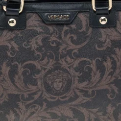 Versace Brown/Black Barocco Print Coated Canvas And Leather Tote For Women -Versace Official Website luxury women versace used handbags p572589 009