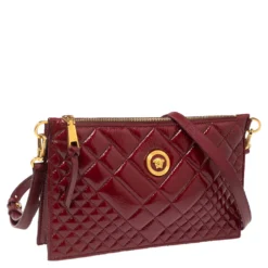 Versace Red Quilted Patent Leather Crossbody Bag For Women -Versace Official Website luxury women versace used handbags p574798 008