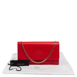 Versace Red Leather Flap Wallet On Chain For Women -Versace Official Website luxury women versace used handbags p574806 001