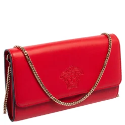 Versace Red Leather Flap Wallet On Chain For Women -Versace Official Website luxury women versace used handbags p574806 004