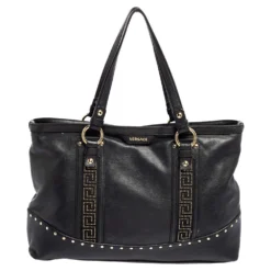 Versace Black Leather Studded Tote For Women