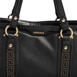 Versace Black Leather Studded Tote For Women -Versace Official Website luxury women versace used handbags p578144 006