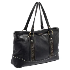 Versace Black Leather Studded Tote For Women -Versace Official Website luxury women versace used handbags p578144 007