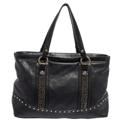 Versace Black Leather Studded Tote For Women -Versace Official Website luxury women versace used handbags p578144 008