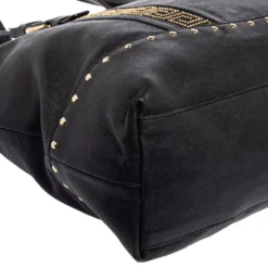 Versace Black Leather Studded Tote For Women -Versace Official Website luxury women versace used handbags p578144 010