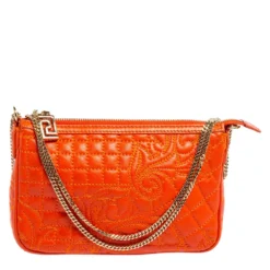 Versace Orange Leather Embroidered Vanitas Shoulder Bag For Women