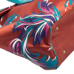 Versace Multicolor Floral Print Fabric And Croc Embossed Leather Flap Tote For Women -Versace Official Website luxury women versace used handbags p580375 007