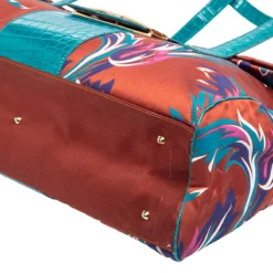 Versace Multicolor Floral Print Fabric And Croc Embossed Leather Flap Tote For Women -Versace Official Website luxury women versace used handbags p580375 008