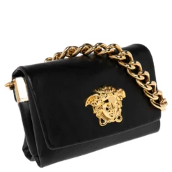 Versace Black Leather Medusa Flap Shoulder Bag For Women -Versace Official Website luxury women versace used handbags p582218 009